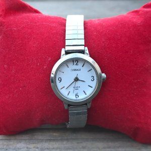 Carriage by Timex Watch Silver Tone Metal Stretche